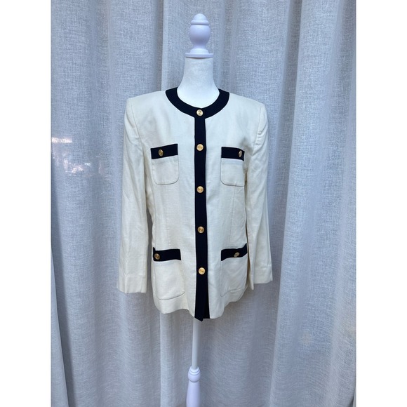 Saville off white Ivory gold tone buttons single breasted blazer black trim - Picture 2 of 7